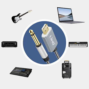 Avis LinQ Câble USB Mâle vers Jack 6.35mm Mâle Son de Qualité Nylon Tressé 3m  Gris