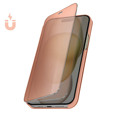 Avizar Étui Clear View pour iPhone 15 Pro Max Clapet Miroir Fonction Support  Rose Gold pas cher