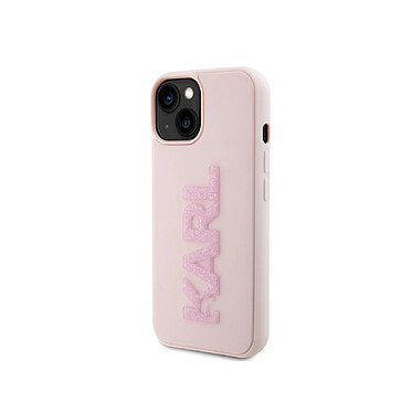 Karl Lagerfeld Coque pour Apple iPhone 15 Plus 3D Rubber Karl Glitter Rose