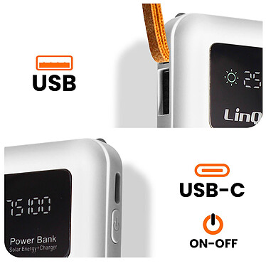 Acheter LinQ Batterie Externe Solaire 15000mAh avec Câble Micro USB Lightning USB C  blanc