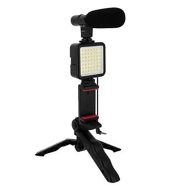 Muvit Kit Vlogging Micro Jack 3.5mm Trépied Support Smartphone Flash LED Noir