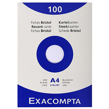 EXACOMPTA Étui de 100 fiches - bristol uni non perforé 210x297mm - Blanc