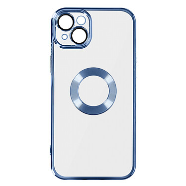 Avizar Coque iPhone 14 Silicone Souple Bloc Caméra Couvert  Transparent Contour bleu Chromé