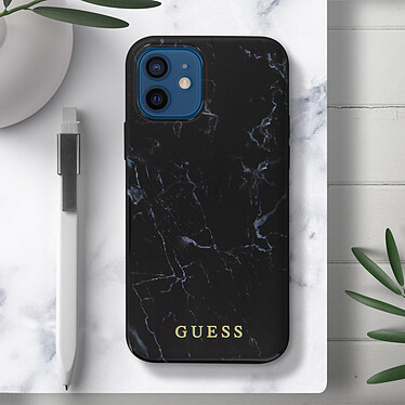 Avis Guess Coque pour iPhone 12 Mini Effet Marbres Rigide Marble Cover  Noir