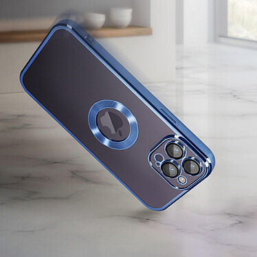Avis Avizar Coque iPhone 14 Pro Silicone Souple Bloc Caméra Couvert  Transparent Contour bleu Chromé