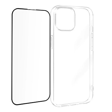 Avizar Coque pour iPhone 15 Silicone Gel et Verre Trempé 9H Bord Biseauté Noir