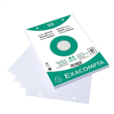 Acheter EXACOMPTA Paquet 50 fiches sous film - bristol quadrillé 5x5 perforé 148x210mm - Blanc