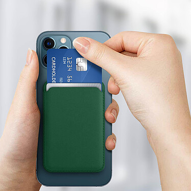 Avizar Porte Carte Magsafe iPhone 12 et 13 Cuir Fixation Magnétique Vert pas cher