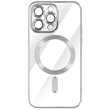 Avizar Coque MagSafe pour iPhone 14 Pro Silicone Protection Caméra  Contour Chromé Argent