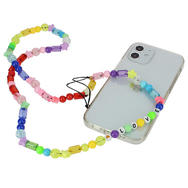 Avizar Bijou Téléphone Bracelet Perles et Love 65cm Collection Lovely Multicolore