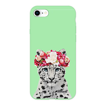 Evetane Coque iPhone 7/8/ iPhone SE 2020 Silicone Liquide Douce vert pâle Leopard Couronne