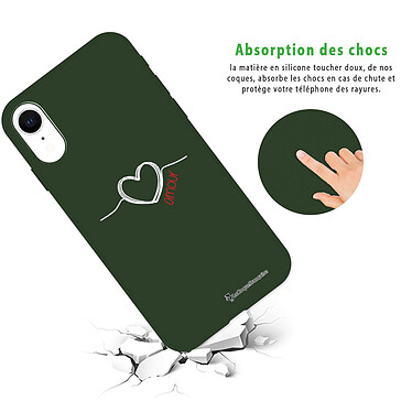 Avis LaCoqueFrançaise Coque iPhone Xr Silicone Liquide Douce vert kaki Coeur Blanc Amour