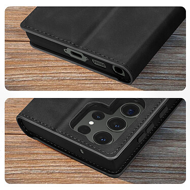 Avizar Housse pour Samsung Galaxy S23 Ultra Porte-carte Fonction Support Vidéo Clapet Magnétique  Noir pas cher