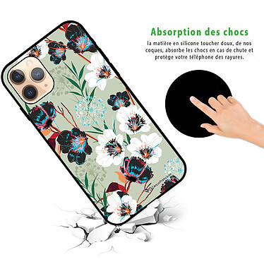 Avis LaCoqueFrançaise Coque iPhone 11 Pro Silicone Liquide Douce noir Fleurs vert d'eau