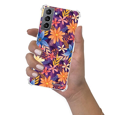 LaCoqueFrançaise Coque Samsung Galaxy S21 5G anti-choc souple angles renforcés transparente Motif Fleurs violettes et oranges pas cher