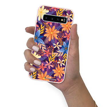 LaCoqueFrançaise Coque Samsung Galaxy S10 Silicone Liquide Douce rose pâle Fleurs violettes et oranges pas cher