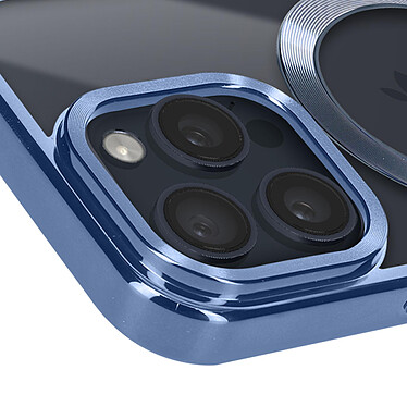 Avizar Coque MagSafe pour iPhone 15 Pro Silicone Protection Caméra  Contour Chromé Bleu pas cher