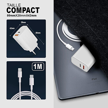 Evetane Chargeur iPhone 12 Mini ultra rapide Double Port 20 W fourni avec Cable USB-C pas cher