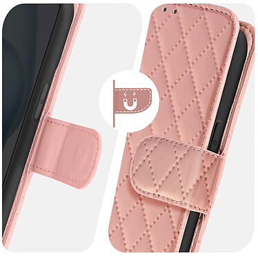 Avizar Étui pour iPhone 15 Portefeuille Design rhombique matelassé  rose pas cher