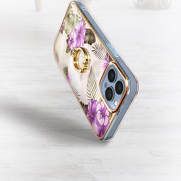 Acheter Avizar Coque iPhone 13 Pro Max Bi-matière avec Bague de Maintien Motif Fleur Violet
