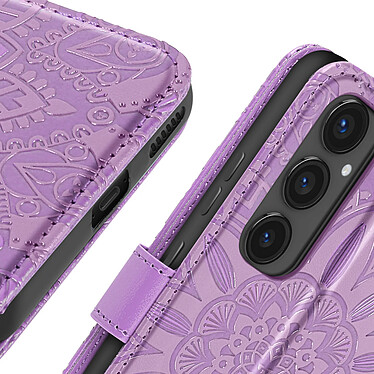 Avizar Étui Mandala Fleurs pour Galaxy S24 FE Portefeuille Support Dragonne Violet pas cher