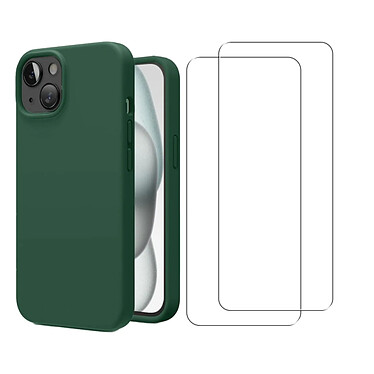 Acheter Evetane Coque iPhone 15 Silicone liquide Verte + 2 Vitres en Verre trempé Protection écran Antichocs