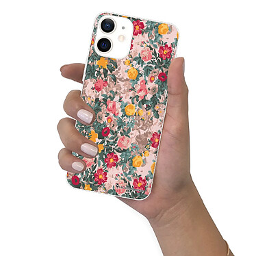 LaCoqueFrançaise Coque iPhone 12 mini silicone transparente Motif Fleurs Beige et Rose ultra resistant pas cher