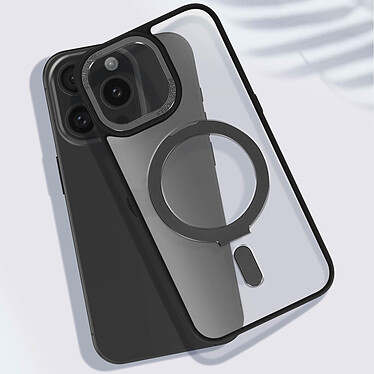 Avis Avizar Coque MagSafe pour iPhone 15 Pro Silicone Gel Anneau Fonction Support  Dos Givré Contour Noir