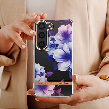 Avis Avizar Coque pour Samsung Galaxy S23 Dos Rigide Contour Souple Design Fleurs Violettes / Blanches