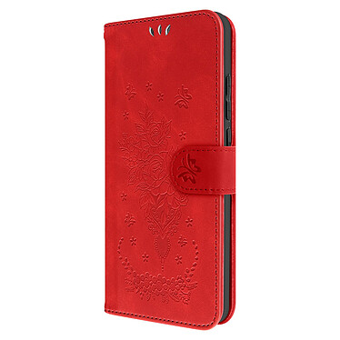 Avizar Étui Portefeuille pour Xiaomi Redmi 12C, Simili Cuir Motif Papillon Floral Rouge