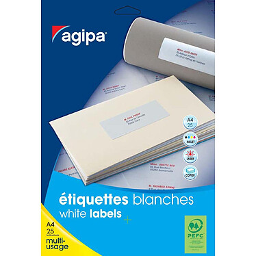 AGIPA Etui de 600 étiquettes 70x35 mm (24 x 25F A4) Multi-usage Coin Rond Permanent Blanc
