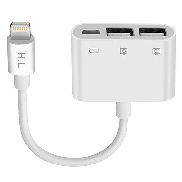 Avizar Adaptateur iPhone / iPad Lightning vers 2 USB et Lightning Charge Compact Blanc