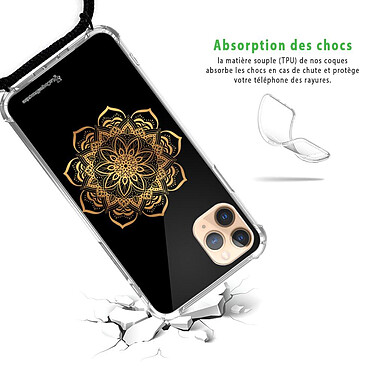 Avis LaCoqueFrançaise Coque cordon iPhone 11 Pro noir Dessin Mandala Or