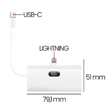 Forcell Chargeur Externe 5000mAh Connecteurs iPhone Lightning et USB C 20W Blanc pas cher