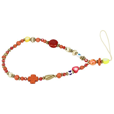Avizar Bracelet pour Téléphone 30cm Perles Corail Croix Coeur Perle Nacrée + Dragonne