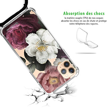 Avis LaCoqueFrançaise Coque cordon iPhone 11 Pro noir Dessin Fleurs roses
