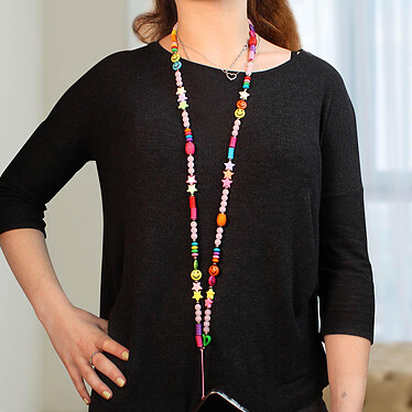 Avis Avizar Bijou de Téléphone Bracelet Perles et Smiley 110cm Collection Smile Multicolore