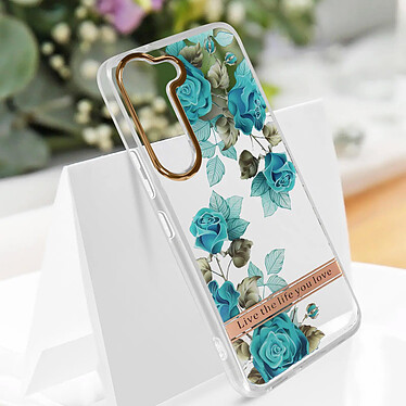 Avizar Coque pour Samsung Galaxy S23 Dos Rigide Contour Souple Design Fleurs  Turquoises pas cher