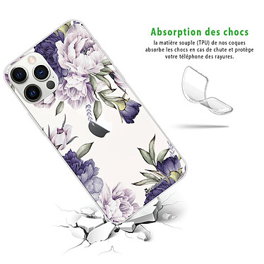 Avis LaCoqueFrançaise Coque iPhone 12/12 Pro 360 intégrale transparente Motif Pivoines Violettes Tendance