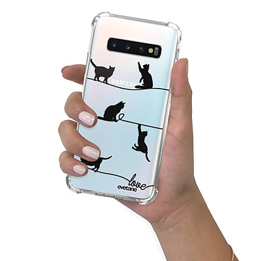 Evetane Coque Samsung Galaxy S10 anti-choc souple angles renforcés transparente Motif Chat Lignes pas cher
