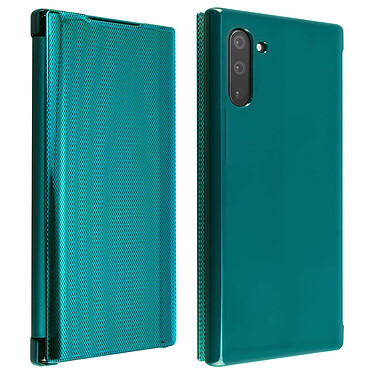 Avizar Étui Galaxy Note 10 Chromé Strié Clapet Translucide Rigide Fin Léger - vert