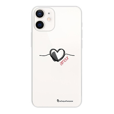 LaCoqueFrançaise Coque iPhone 12 mini 360 intégrale transparente Motif Coeur Noir Amour Tendance