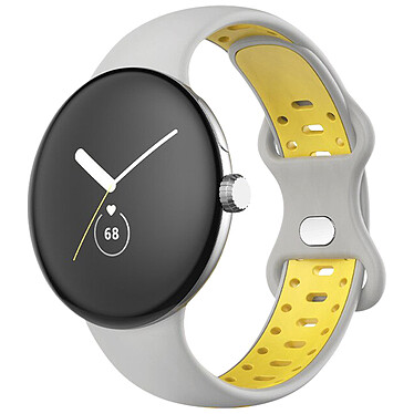 Avizar Bracelet Google Pixel Watch Silicone Bicolore Souple Gris/Jaune 217 mm