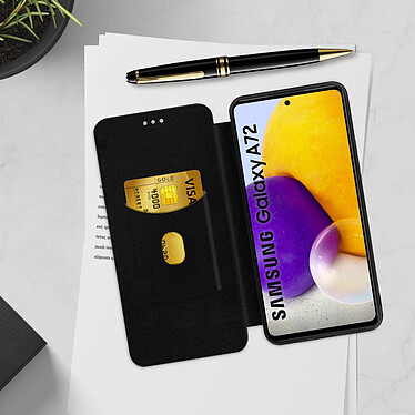 Acheter Avizar Housse Samsung Galaxy A72 Clapet Porte-carte Dragonne Effet Carbone noir