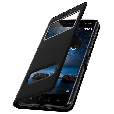 Avizar Housse Nokia 8 Etui Double Fenêtre Coque Silicone Gel - noir