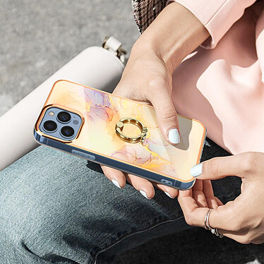 Avizar Coque iPhone 13 Pro Max Bi-matière avec Bague de maintien Motif marbre - rose pas cher