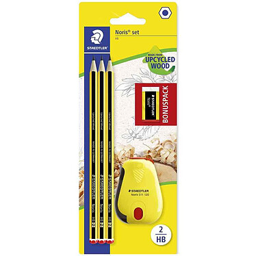 STAEDTLER Kit de 3 crayons Anniversaire + taille-crayon + gomme Noris, carte blister