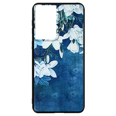 Avizar Coque Samsung Galaxy S21 Ultra en Silicone gel Imprimé fleurs Bleu et blanc