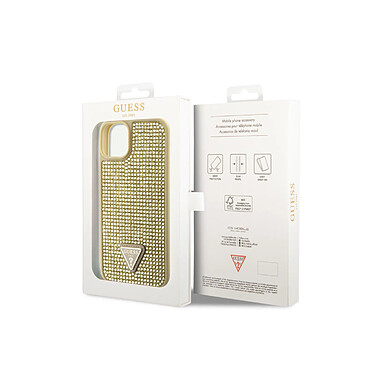 Avis Guess Coque pour Apple iPhone 15 Triangle Diamond Dorée