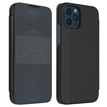 Avizar Housse iPhone 12 Pro Max Clapet translucide Design Miroir Support Vidéo noir